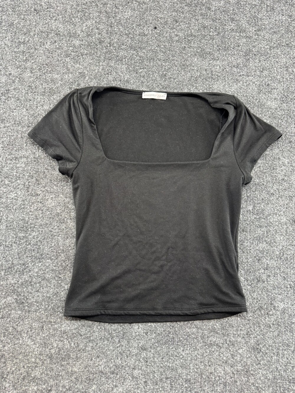 Sincerely Jules Shirt Womens Medium Black Square Neck Short Sleeve Stretch Top